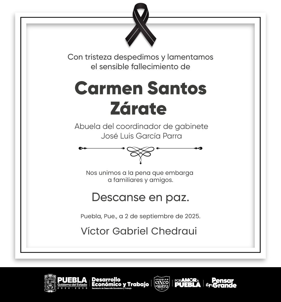 Expreso mi más sincero y profundo pésame a José Luis García Parra (<a href="/JLG_PARRA/">José Luis García Parra</a>) y a toda su familia por el sensible fallecimiento de su querida abuela, la Sra. Carmen Santos Zárate.
La partida de un ser tan especial deja un vacío irreparable, pero también un legado de amor,