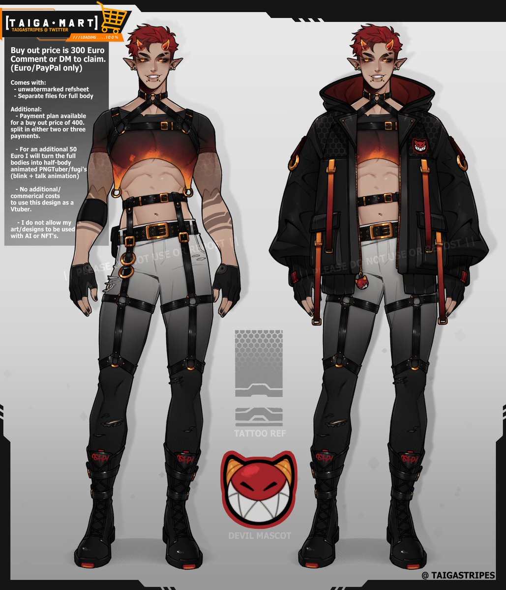 Fiery Demon boy adoptable! 🫣🔥

|| Also posted to Discord and TH || #TaigaMart ||
All further  info ⤵️