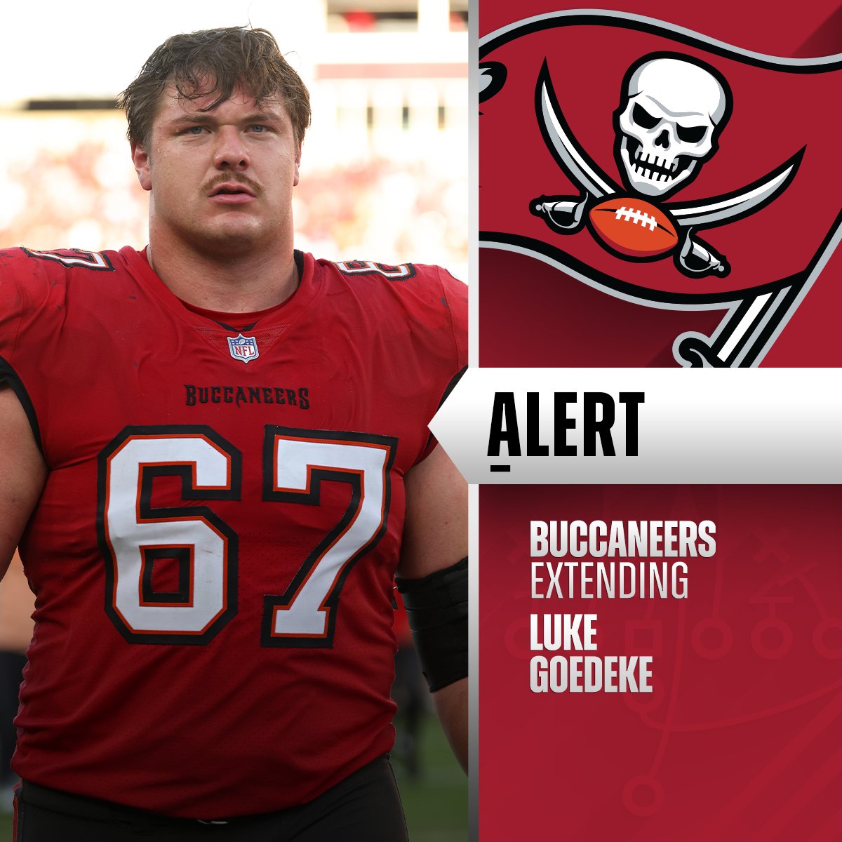 NFL (@nfl) on Twitter photo Buccaneers agree to 4-year, $90M extension with OT Luke Goedeke. (via @Rapsheet, <a href="/MikeGarafolo/">Mike Garafolo</a>) Buccaneers agree to 4-year, $90M extension with OT Luke Goedeke. (via @Rapsheet, <a href="/MikeGarafolo/">Mike Garafolo</a>)