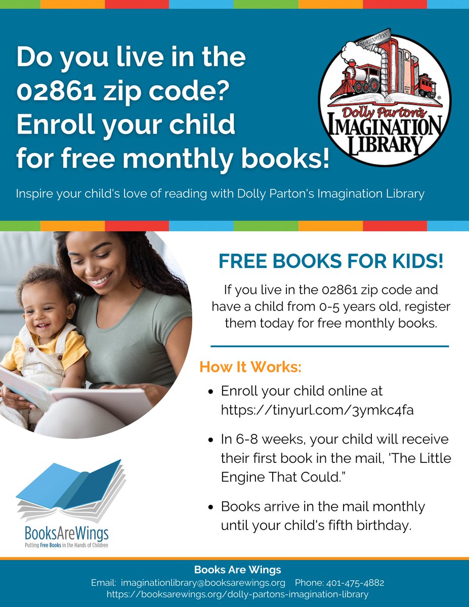 (1/2) Our new partnership with <a href="/dollyslibrary/">Imagination Library</a> provides a free, high-quality book each month to young children in Pawtucket’s 02861 zip code.