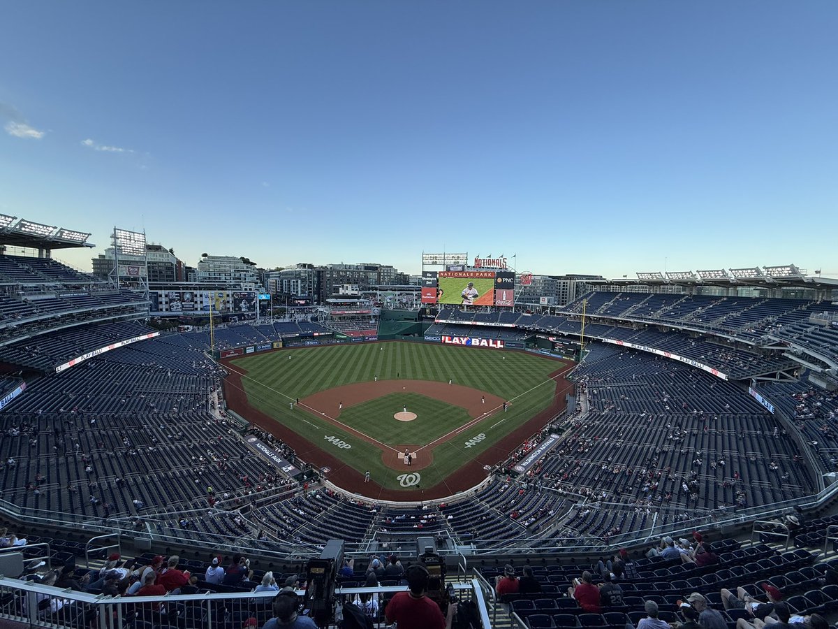 Nationals-Marlins is underway on a beautiful Tuesday night. This is certainly one of the smaller first-pitch crowds I’ve seen this year.