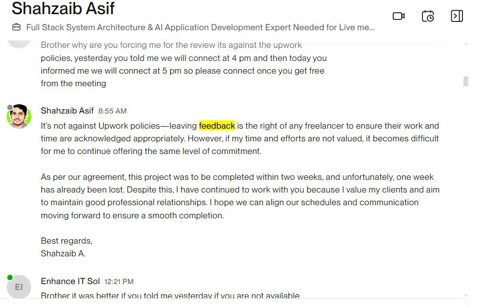 HamzaTariqCS's tweet image. A freelancer on @Upwork blackmailed me for a 5⭐ review, delivered an incomplete product, and when I asked for a refund, Upwork supported the freelancer instead of protecting the client. This is unfair clients deserve safety from blackmail &amp;amp; incomplete work #Upwork #upworksupport