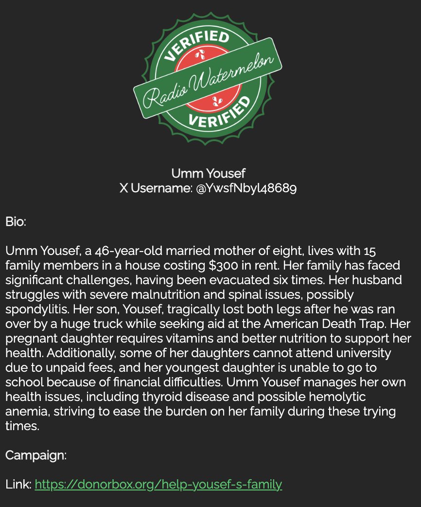 Welcome <a href="/YwsfNbyl48689/">Yousef Esleem 🍉🍉🍉🍉</a>!

Volunteer at #Viva🍉t.ly/72UHv 

#SOSGaza #UrgentDonation #LifelineToGaza 

Give and share for the sake of Umm Yousef, a mother of 8: donorbox.org/help-yousef-s-…