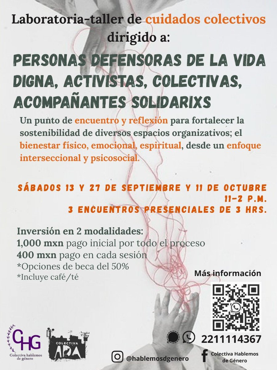 Estamos próximas a iniciar este proceso de acompañamiento para personas defensoras, aun pueden inscribirse, será presencial en #Puebla  para fortalecernos y cuidarnos en comunidad ✨💜❤️‍🔥 Nos ayudan mucho compartiendo la información 💚