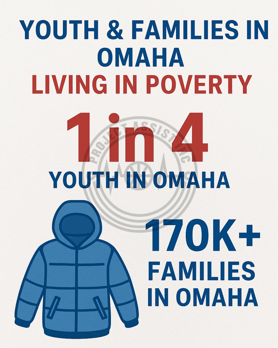 ProjAssistInc's tweet image. 1 in 4 youth in Omaha live in poverty. This winter, let’s come together to keep kids &amp;amp; families warm. 🧥 Our Project Assist Coat Drive runs through Nov. 15. Drop off at @GVBAcademy or we’ll gladly pick up. Every coat = hope. #StrongerTogether #ProjectAssist