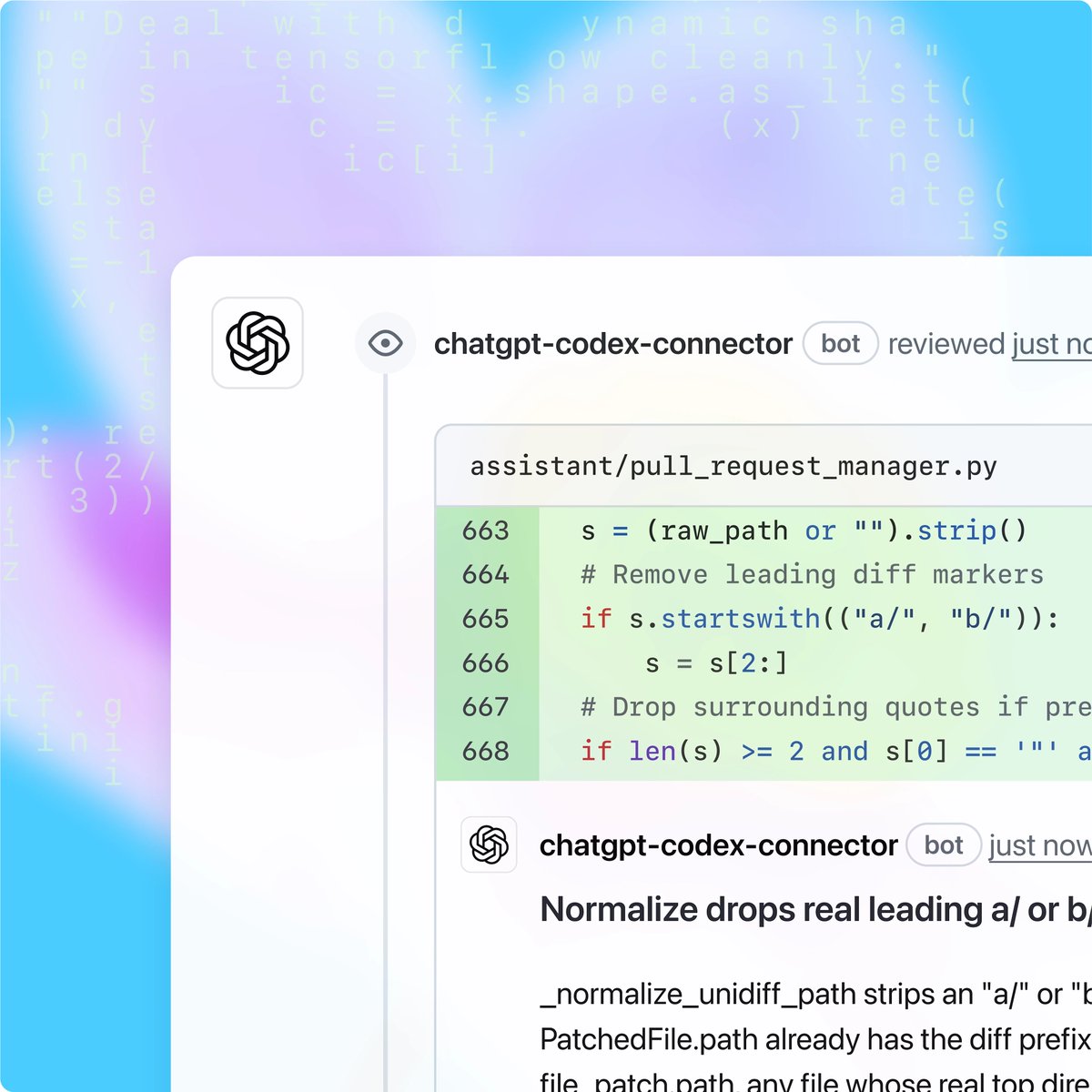 thsottiaux's tweet image. Pro tip: Enable codex code reviews, it's been described multiple times to me as superhuman in its ability to spot subtle flaws.
Navigate to chatgpt.com/codex, speedrun the onboarding, enable for your repos in the settings. Enjoy deep reviews on every PR.