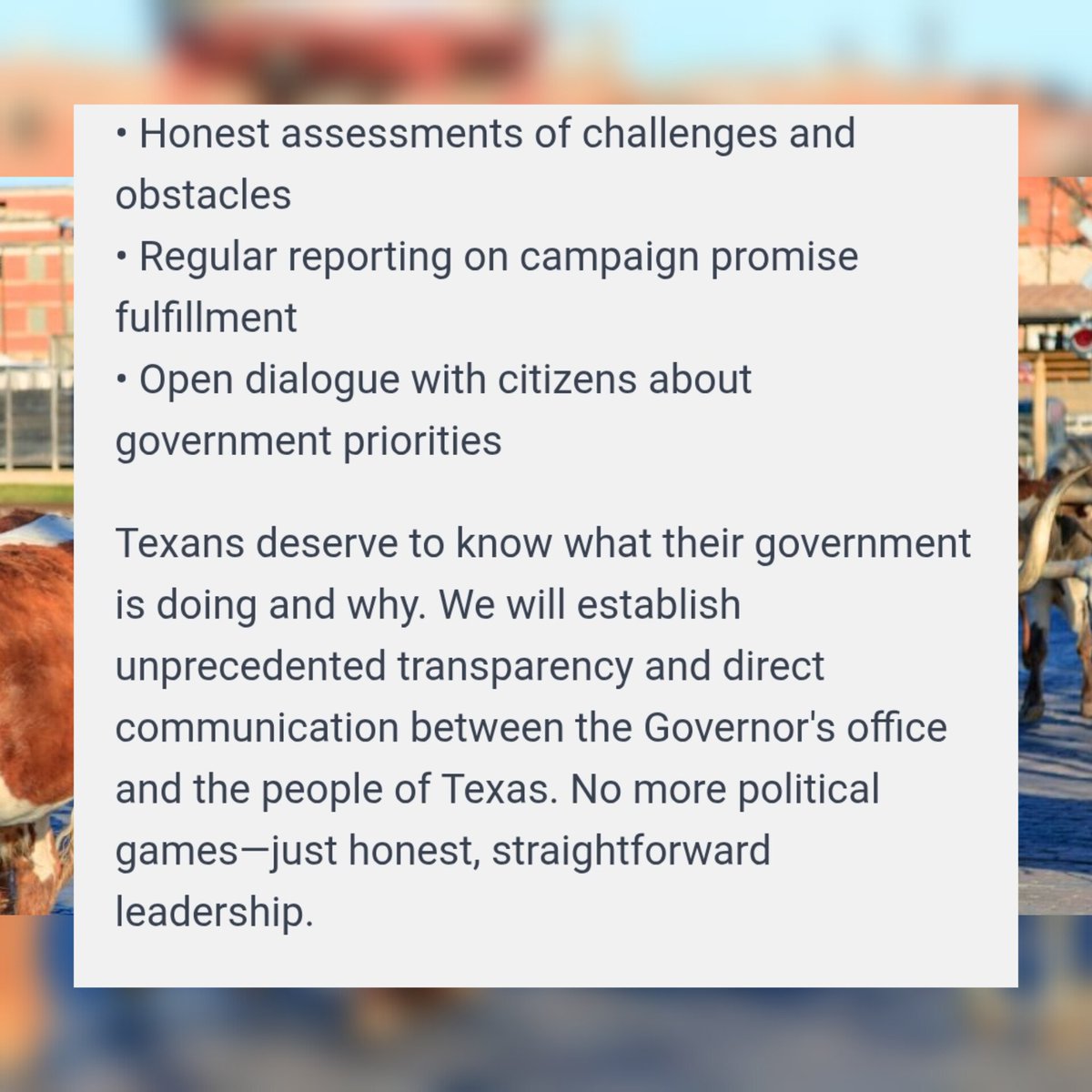 "Government is the servant and not the master of the people." That's directly from Texas Gov't Code. (§ 552.001(a)) Do you feel like you are the master over our Government? 

There are all these closed door meetings and then coincidentally timed big donations to the officeholder.