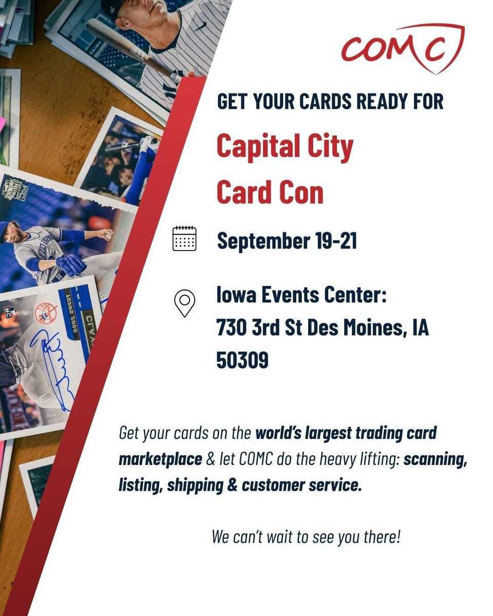 COMC.com - Check Out My Cards (@checkoutmycards) on Twitter photo 💥 COMC will be at the Capital City Card Con (<a href="/CardConvention/">Capital City Card Convention</a>) from September 19-21! Stop by our booth to submit your cards on-site and take advantage of all the benefits of selling through COMC! See you there!
Check out our upcoming show calendar: blog.comc.com/upcoming-card-… 💥 COMC will be at the Capital City Card Con (<a href="/CardConvention/">Capital City Card Convention</a>) from September 19-21! Stop by our booth to submit your cards on-site and take advantage of all the benefits of selling through COMC! See you there!
Check out our upcoming show calendar: blog.comc.com/upcoming-card-…