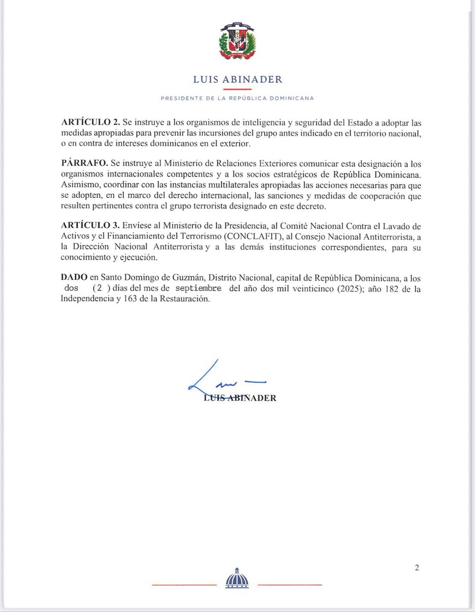 Gobierno de República Dominicana también designa como organización terrorista al “Cartel de los Soles”.