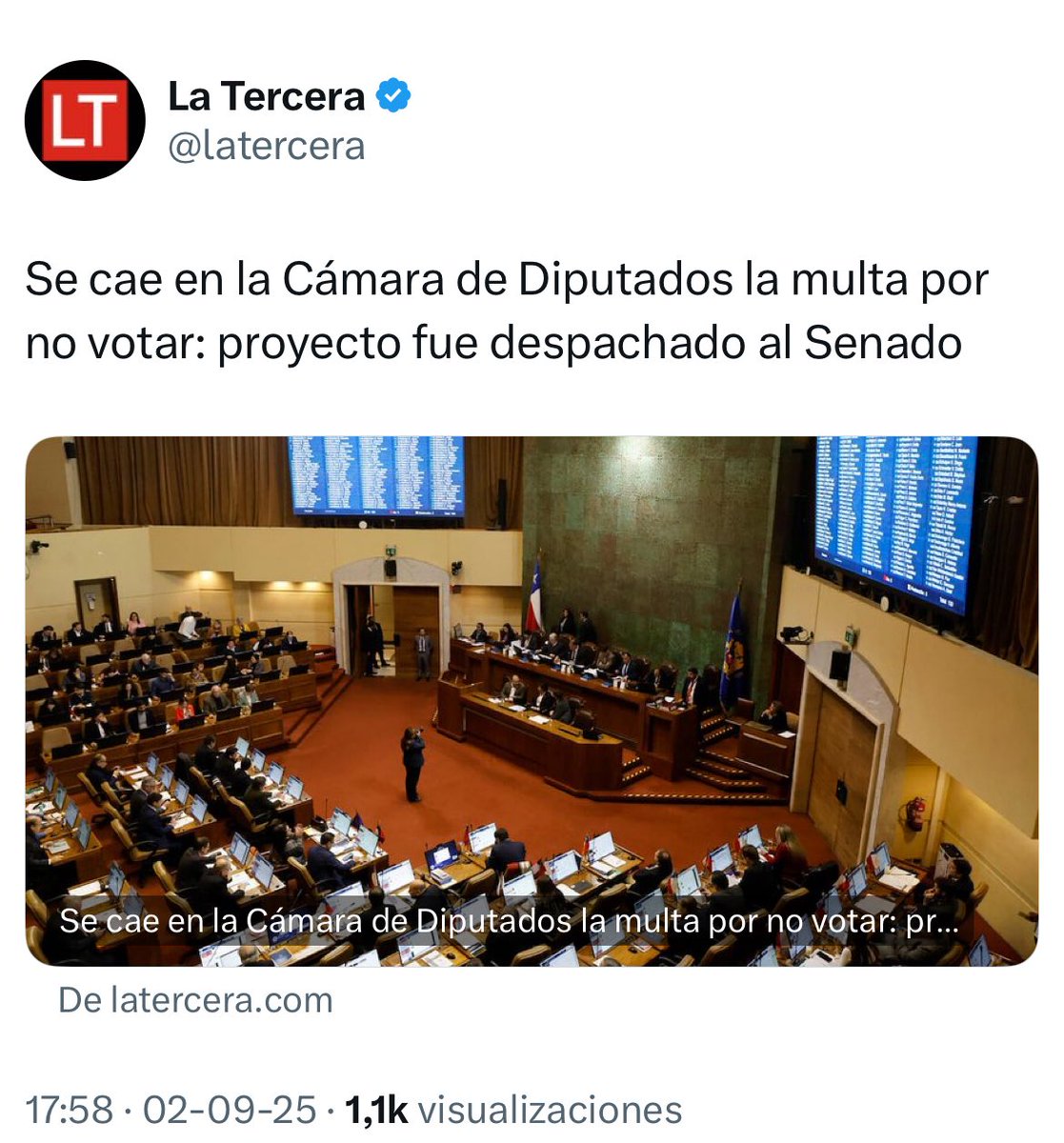 Sin multa no es obligatorio. El Senado debe actuar con responsabilidad, fortalecimiento la democracia y sin calculadora en mano. Vamos a reponer la multa en el senado. Así como hay derechos, hay deberes cívicos. Todos construimos país.
