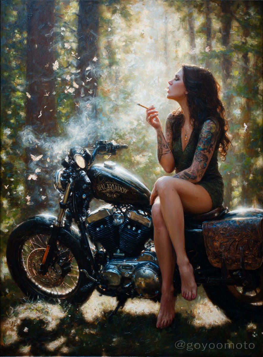 goyoomoto's tweet photo. Wild hearts find peace in the chaos✨🚬
#BikerGirl #Motoart #motorcycle https://t.co/35hjelZ9mG