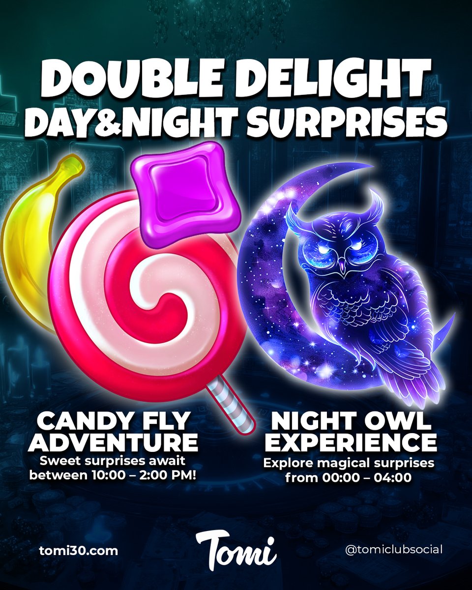 tomiclubsocial's tweet image. 🌞🌙 DOUBLE DELIGHT IS HERE!
Day or night, surprises never stop at Tomi!

Contact Live Support ☘️

👉 Join now at tomi30.com🎉🎉

#TomiClub #SweetWins #MidnightMagic
#DoubleDelight #MaldivesCasino #PlayToWin
#SurpriseBonuses #CandyFly #TomiClub #FreeSpins
