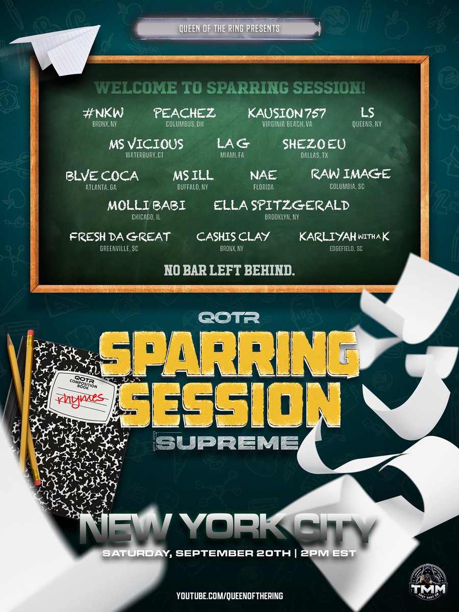 18 Days til Sparring Sessions Supreme!! Time to walk in the next class of women! I’m probably more excited than them🩷 3 rounds of straight universal BARS….that means they gotta RAP FR! Hit us up if you wanna be in the building! 👑 

#QOTR #SparringSessionsSupreme #NewYork