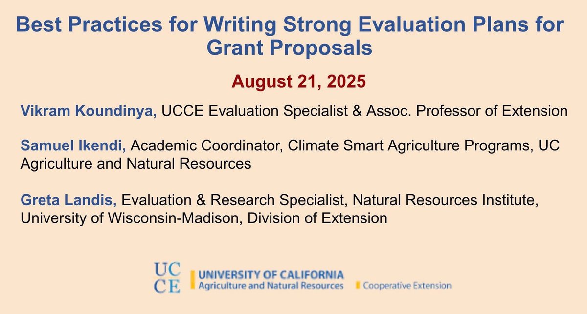 For the first time at ⁦<a href="/ucanr/">Ag&Natural Resources</a>⁩ , we offered a capacity building training on ‘writing strong evaluation plans for grant proposals’ to our extension professionals. If you are interested in the training video, reach out to me.