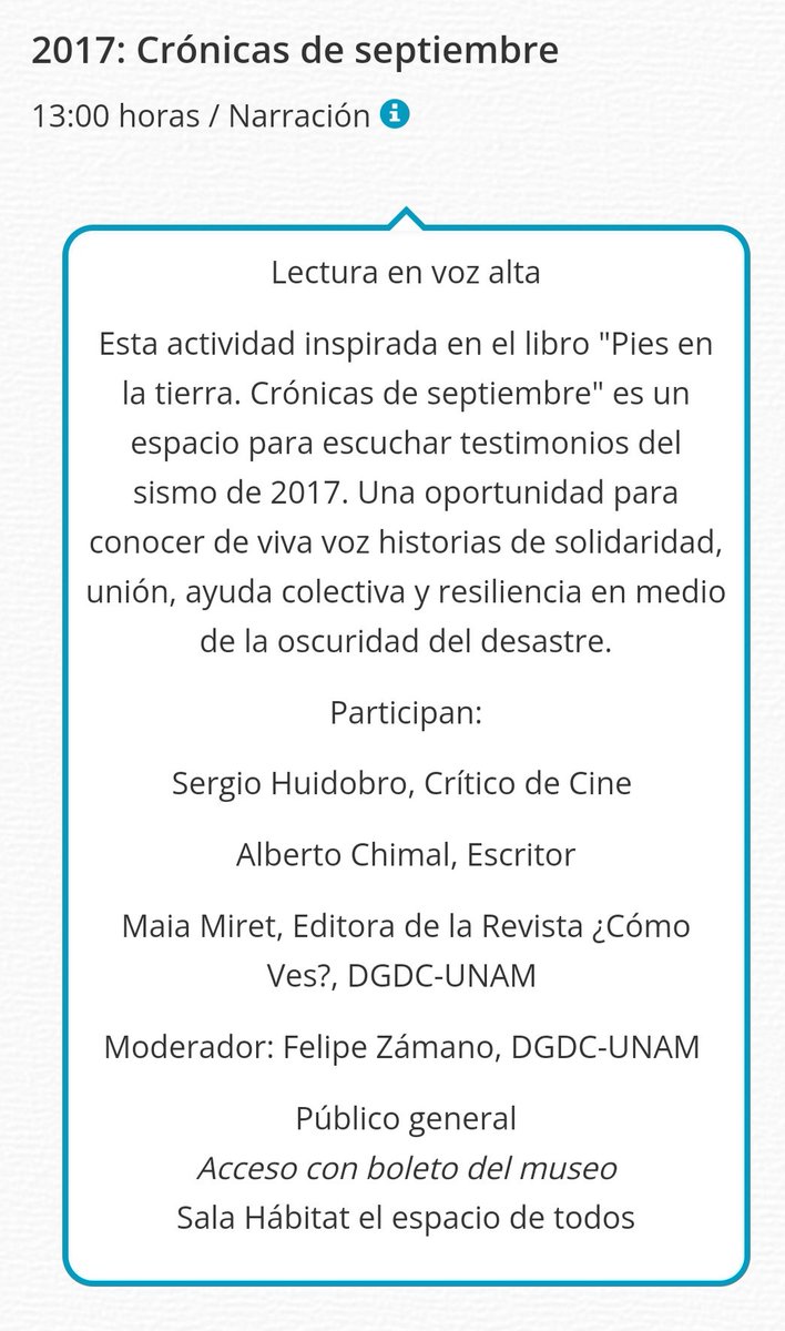 ¿Les veo el 21 de septiembre en la UNAM?

Les veo el 21 de septiembre en la UNAM.

Con Alberto Chimal, Maia F. Miret y Felipe Zámano en Universum.

(verdaderamente cuando pase el temblor)