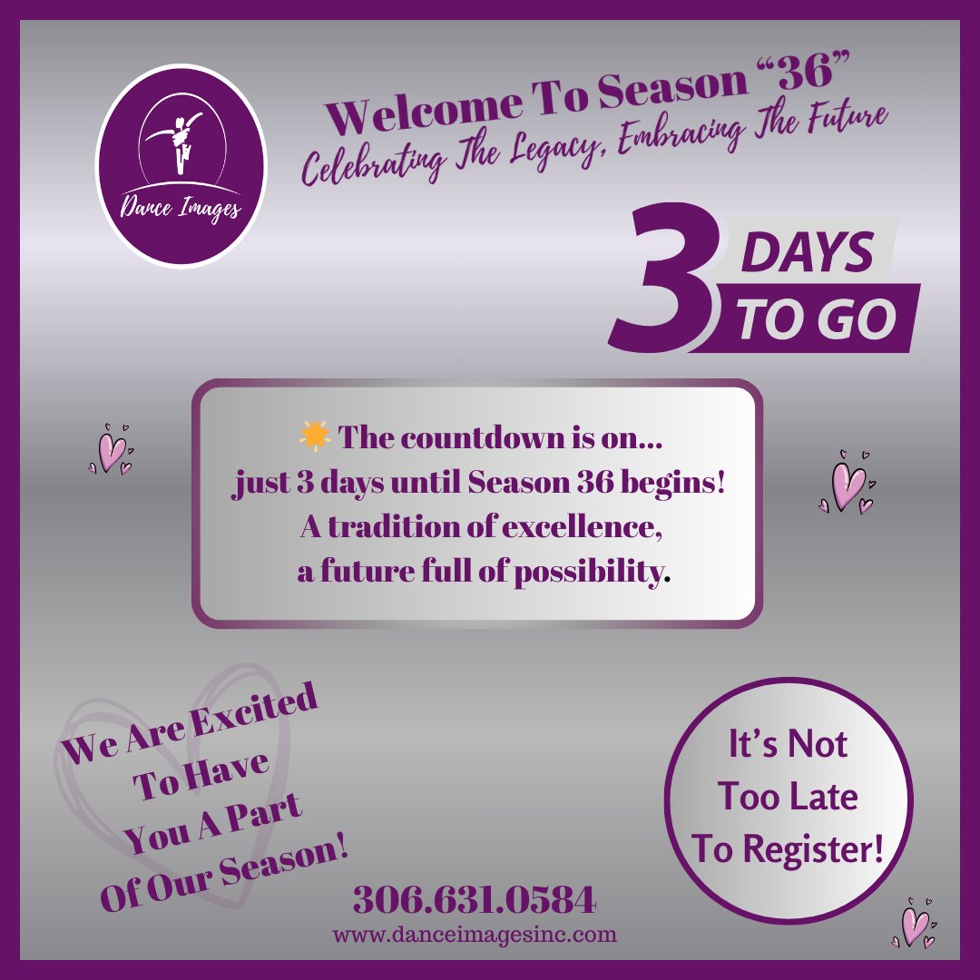The countdown to Season 36 is on! ✨We’re just 3 days away from our first day of dancing, and we're so excited!!! 💜 This season will be filled with growth, special moments, and—of course—so much dancing together. 🩰 🙌 #Season36 #DanceImages #CountdownToDance #DICommunity