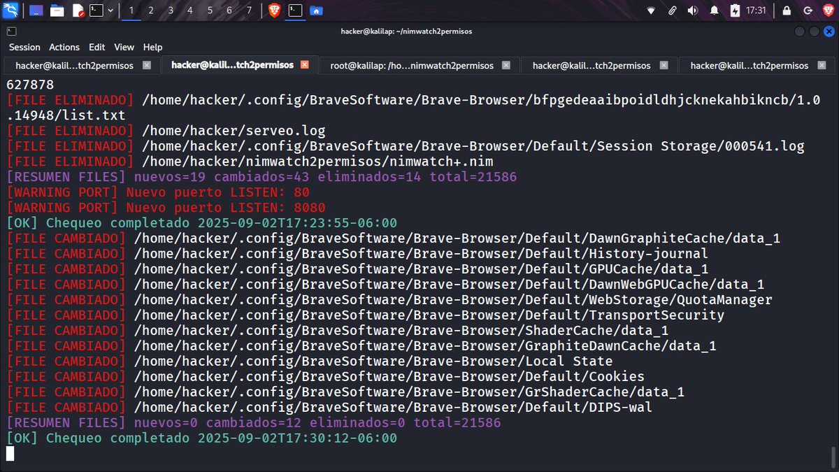 HackersOIHEC's tweet image. Que herramienta tan funcional he creado. #linux #filesystem #monitor #antidefaces #antiransomware también ya checa nuevos puertos abiertos por si te instalan un troyano ó algo para c2 por TCP. #blueteam