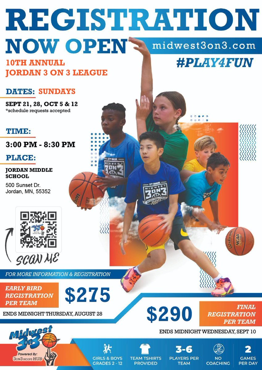 There is still time to register for Fall 3 on 3.  Final registration ends at midnight on Wednesday, September 10th.  Go to midwest3on3.com for information and registration.