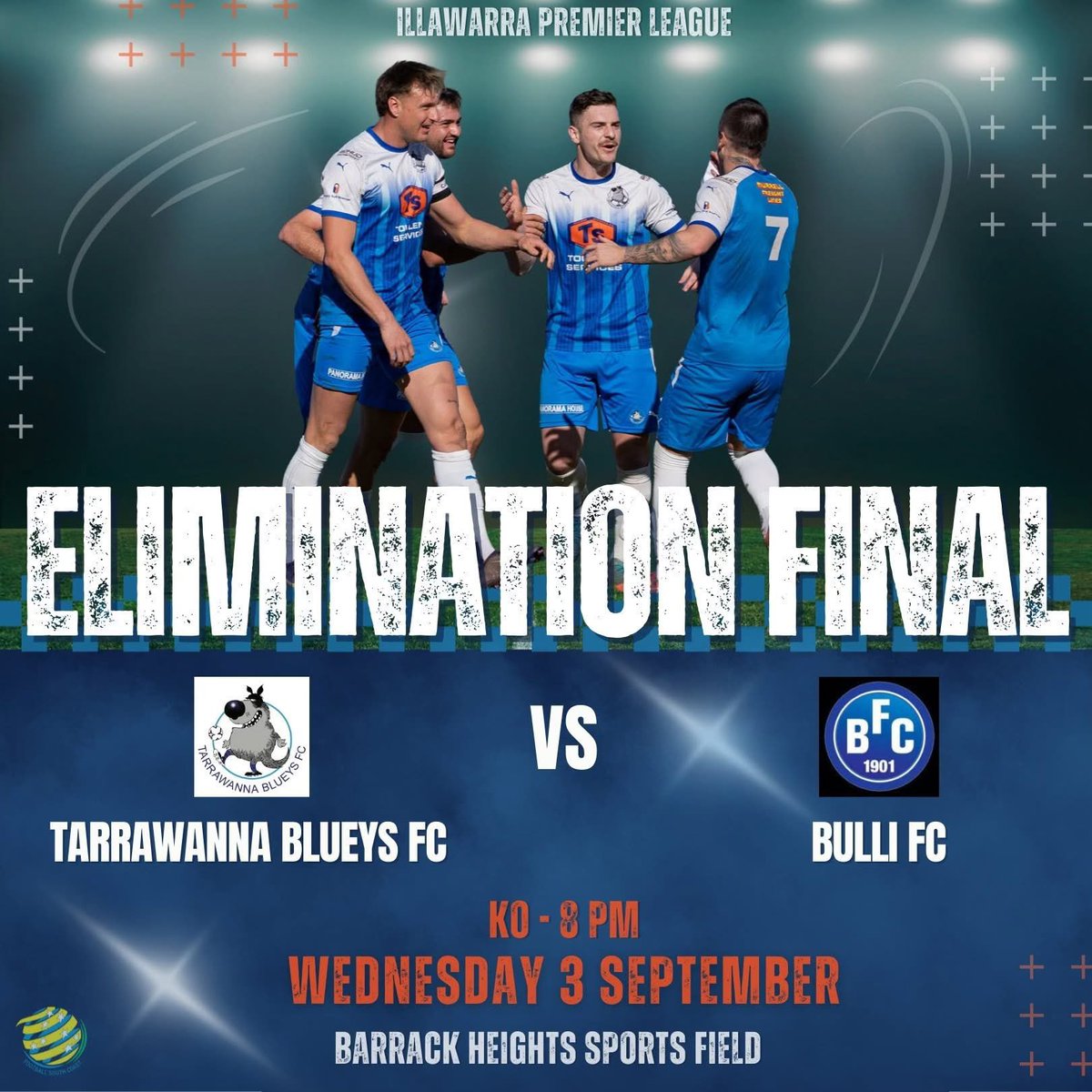 Your Blueys are back in action TONIGHT in a <a href="/FSC_Official/">Football South Coast</a> <a href="/FratClub2519/">The Fraternity Club</a> Premier League Elimination Final match at Barrack Heights against <a href="/bullifc/">Bulli FC</a> .

Get down to Barrack Heights and cheer the boys on.

Further Details: