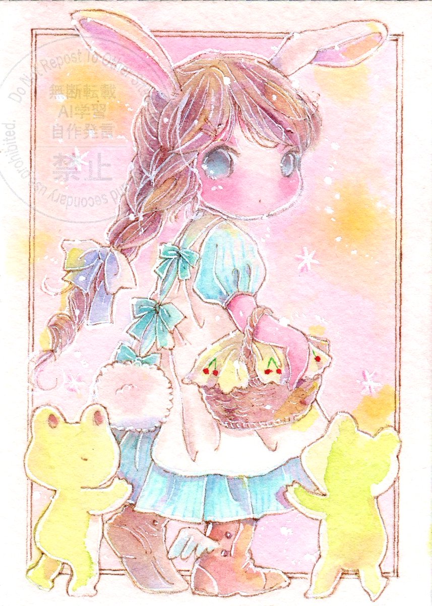 「おはようございます うささん かごにはあの子へのお土産が」|チコリ@✨🐸羽根🪶としっぽ展のイラスト