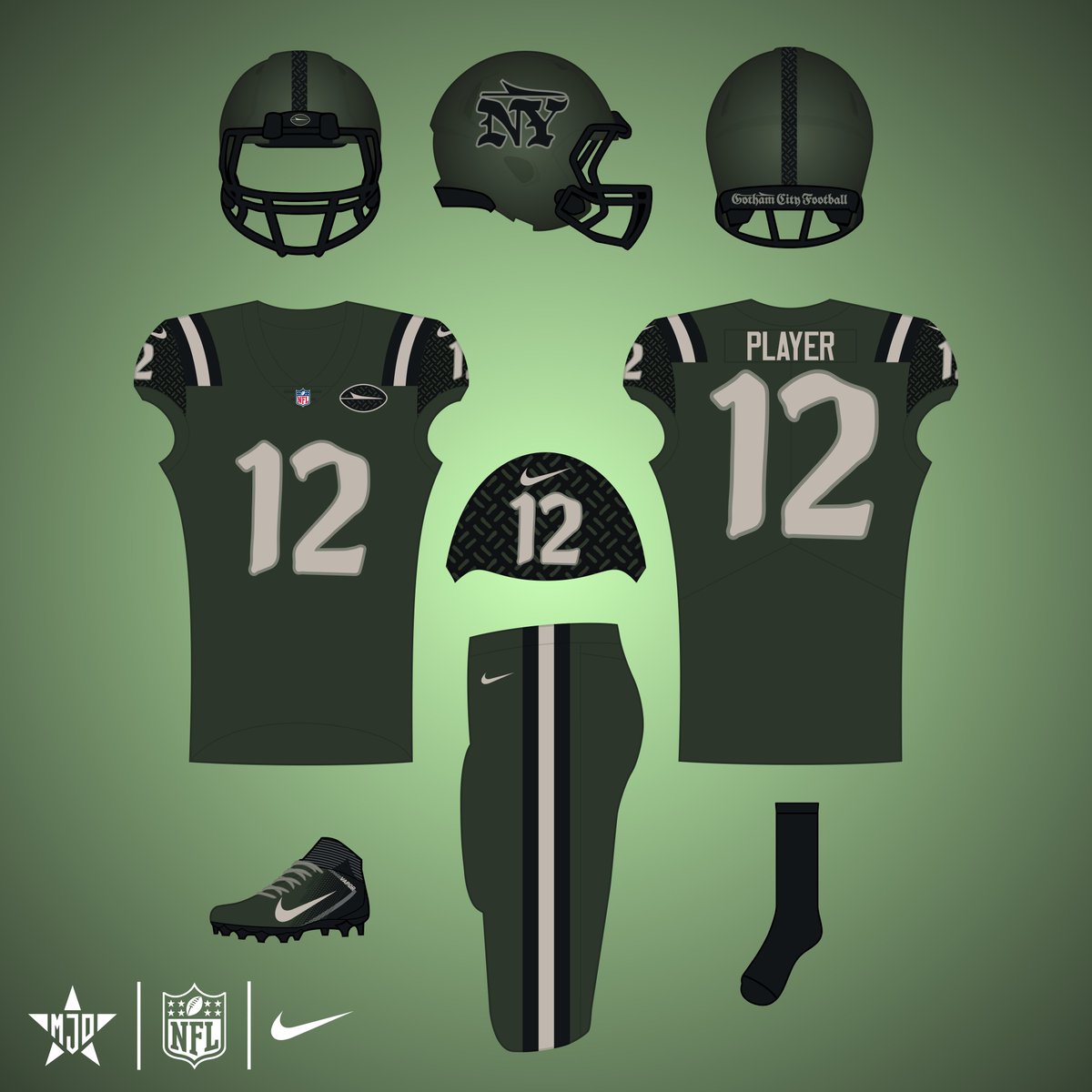 MJD7Design's tweet image. New York Jets Rivalries:

Like the Patriots, I&apos;m not in love with the design, but didn&apos;t really know what to change. I did make the helmet the matching green and went with the Gothic &quot;NY&quot; to match the theme.

#JetUp