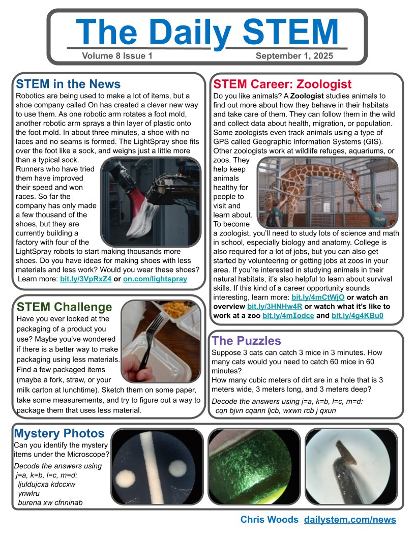 1st issue of The Daily STEM for a new school year!

News, Careers, Puzzles, &amp; more!
Download PDFs of every issue FREE at dailystem.com/news (&amp; be sure to share how you use it with your kids!)