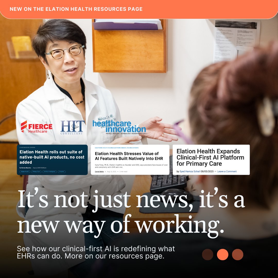 Elation Health (@elationhealth) on Twitter photo So proud to see our AI launch making headlines! A big thank you to @HITConsultant, <a href="/FierceHealth/">FierceHealthcare</a>, @HealthcareInnov, and others for their fantastic coverage of how our AI is transforming primary care.
See the full roundup: ow.ly/cb5K50WPWqK
#ElationHealth #HealthTech So proud to see our AI launch making headlines! A big thank you to @HITConsultant, <a href="/FierceHealth/">FierceHealthcare</a>, @HealthcareInnov, and others for their fantastic coverage of how our AI is transforming primary care.
See the full roundup: ow.ly/cb5K50WPWqK
#ElationHealth #HealthTech