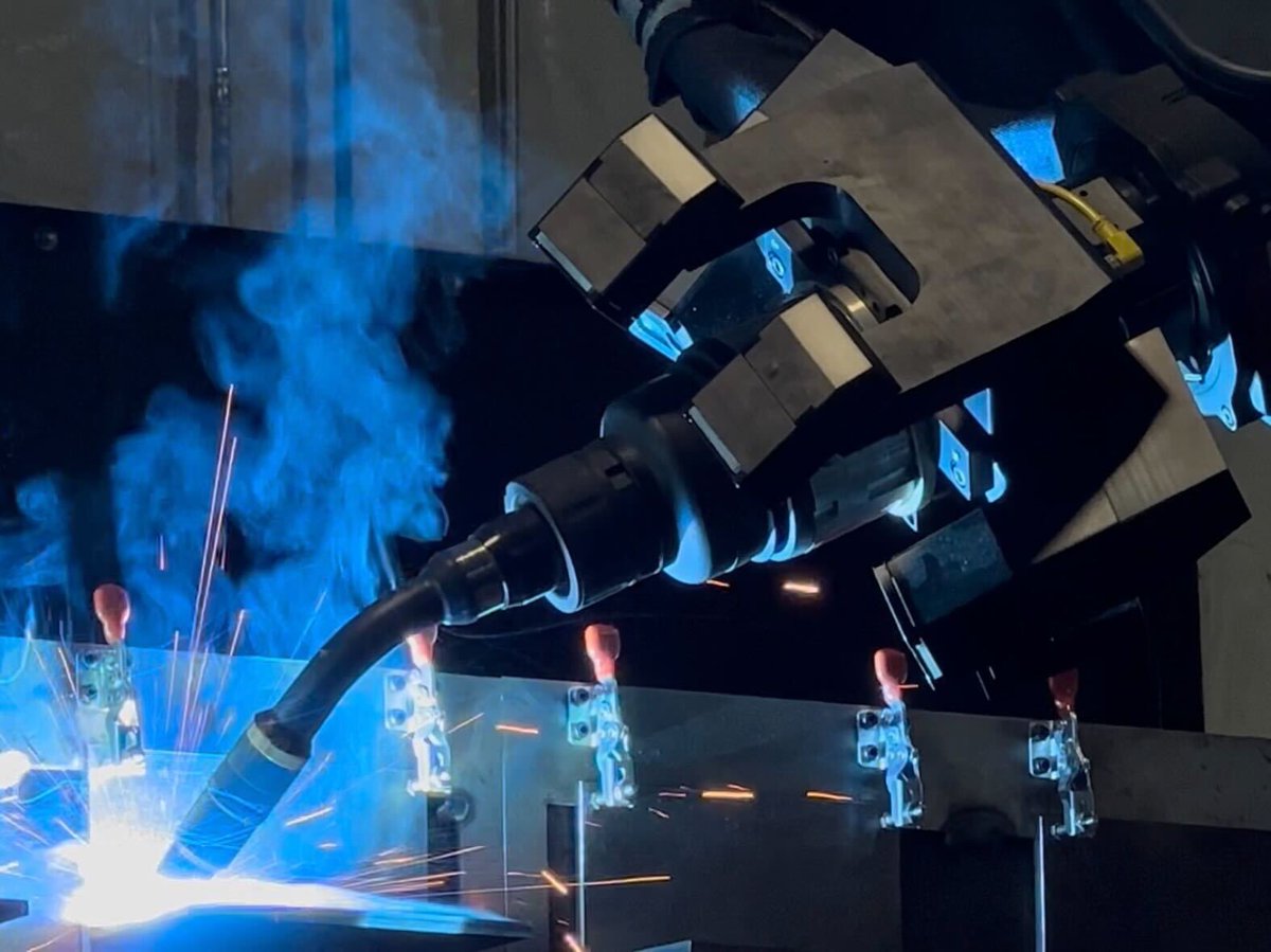 Robot Learning doesn’t have to be on collaborative robots. You can use industrial arms that are built for production. In welding, not only your policy needs to move the robot but also it has to control the welder power supply.