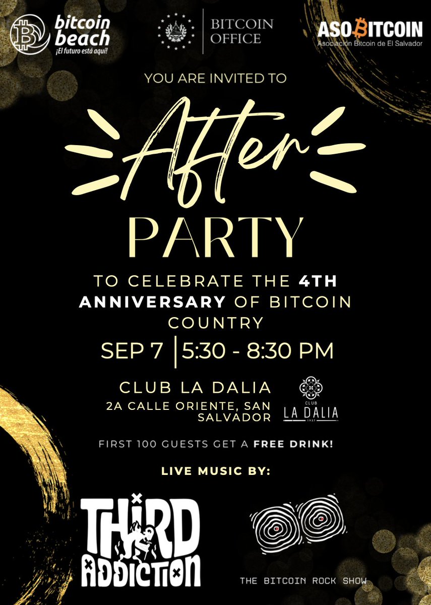 BITCOIN ZONE at the BINAES on Sunday, 7 September from 3 - 5pm. And, this  just in, Bitcoin Beach is hosting the after party: 📍 Where: La Dalia 🕠  When: 5.30pm -