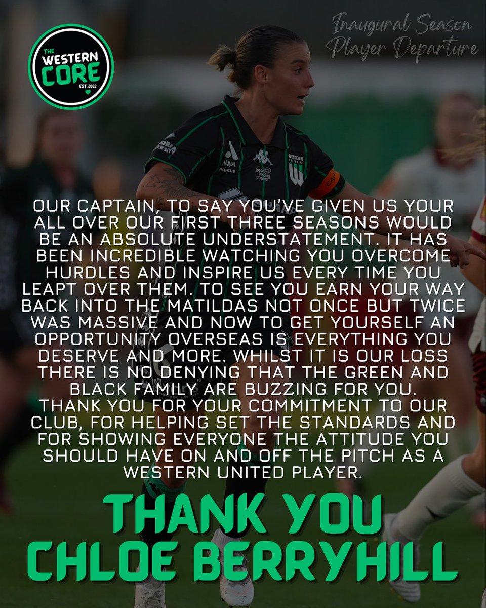 Thank you for everything captain 🫡 💚🖤

wufc.com.au/news/chloe-ber…