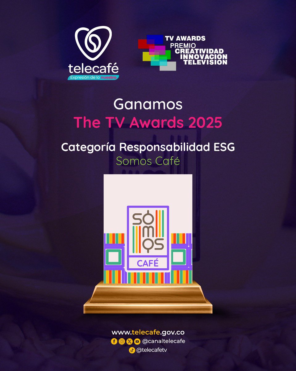 💜🥹 ¡Lo logramos! 🏆✨ El programa “Somos Café” de Canal Telecafé se llevó un galardón de The TV Awards 2025 en la categoría Responsabilidad ESG. 🌱☕

Gracias a todos por acompañarnos en este camino de compromiso y sostenibilidad.