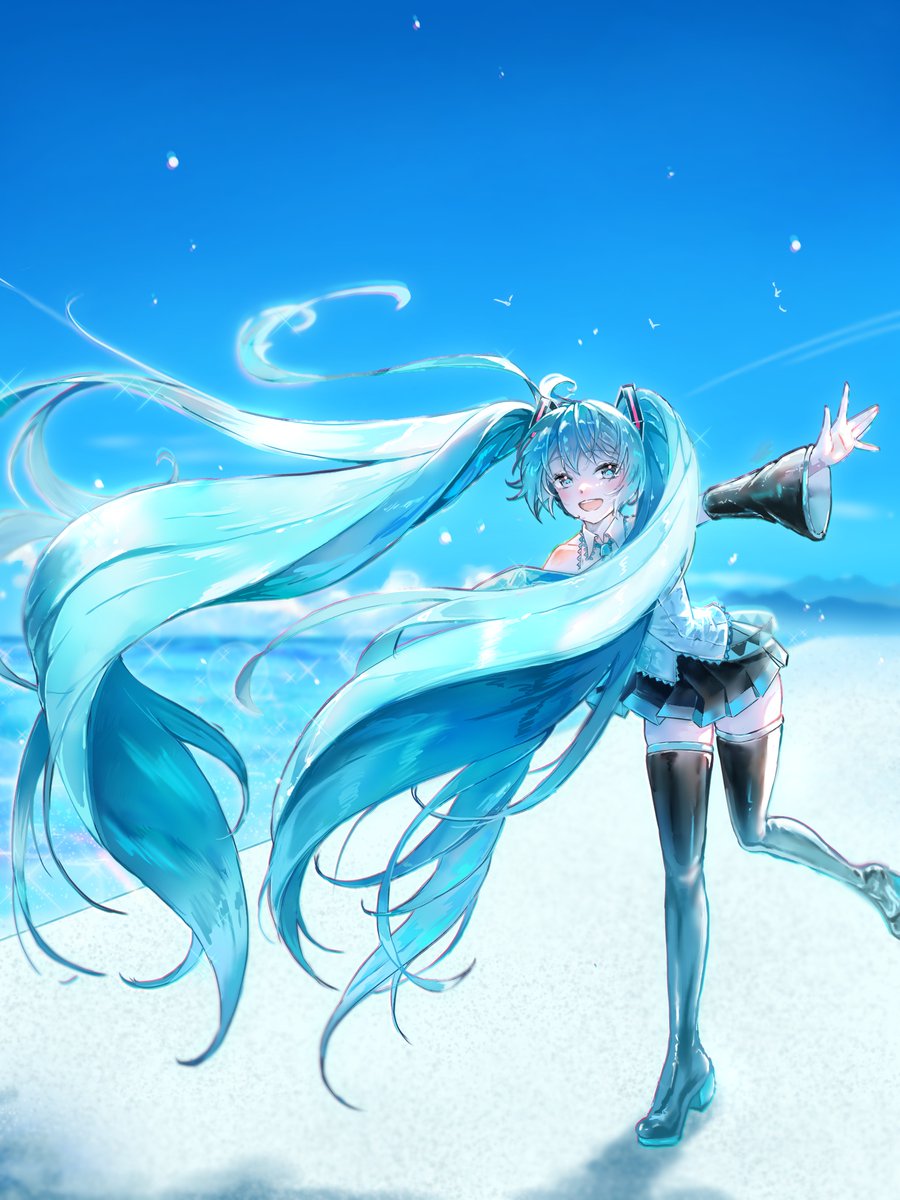 21.　夏もラストスパート！☀️
透明感たっぷりのミクさんをどうぞ💙
#初音ミク生誕祭2025 #初音ミク #イラスト