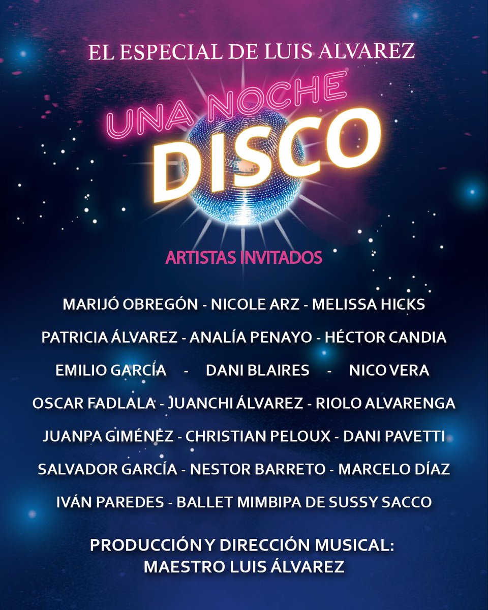 Ya llega… Les esperamos!!

#ElEspecialdeLuisAlvarez 
#UnaNocheDisco

5 de Setiembre
20:30 horas
Banco Central del Paraguay

Entradas en venta en Tuti.
tuti.com.py/evento/UNA-NOC…
Gs. 120.000.-

Delivery: 0982 699 111
(Costo: Gs. 20.000)