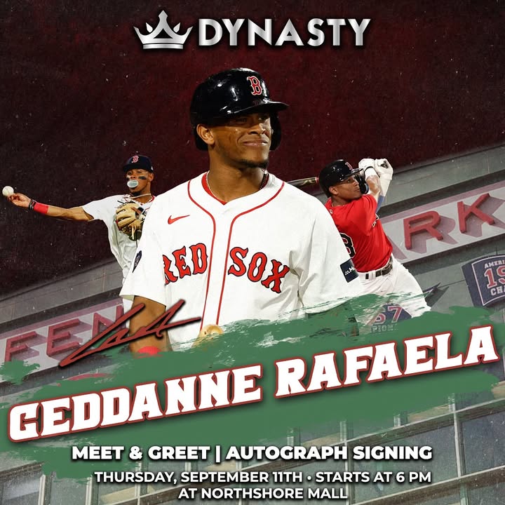 Ceddanne Rafaela with another bomb! He has been the spark that the Sox need heading into October. Meet him next Thursday at our <a href="/NorthshoreMall/">Northshore Mall</a> location.
shopdynastysports.com/collections/me…