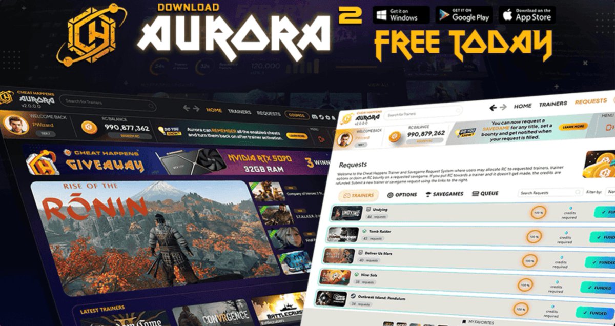 cheathappens's tweet image. 🚀 Meet the Aurora Plug-In — your all-in-one trainer launcher, now even more powerful and FREE!
Whether you’re on PC, Android, or iOS, Aurora keeps you in control.

🎮 Download it now → cheathappens.com

#CheatHappens #Aurora #GameChanger #PCGaming