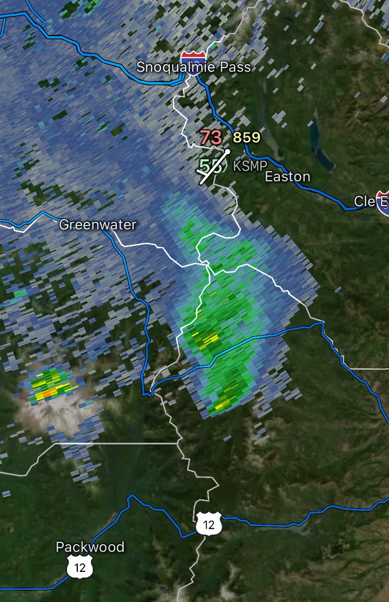 The_Weatherman2's tweet image. The #WildcatFire is going crazy this evening, with a large pyrocumulus cloud visible from the Crystal Mountain summit webcam, with the fire growing to the north. The fire is also clearly visible on the Seattle radar. #wawx