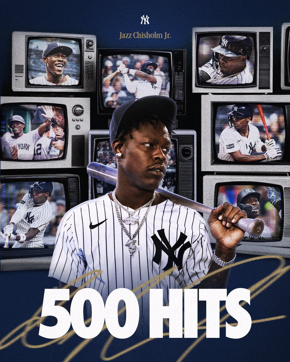 Yankees's tweet image. Jazz&apos;s 500th Career Hit was a 2-Run Blast 🔥

Congrats, @j_chisholm3 👏