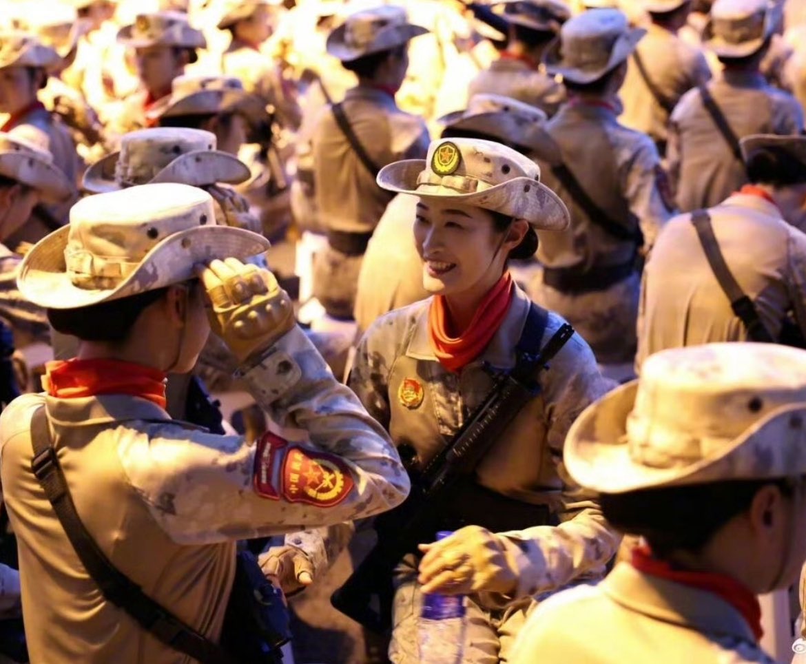 Ready for the VD parade, Beijing, earlier this morning: