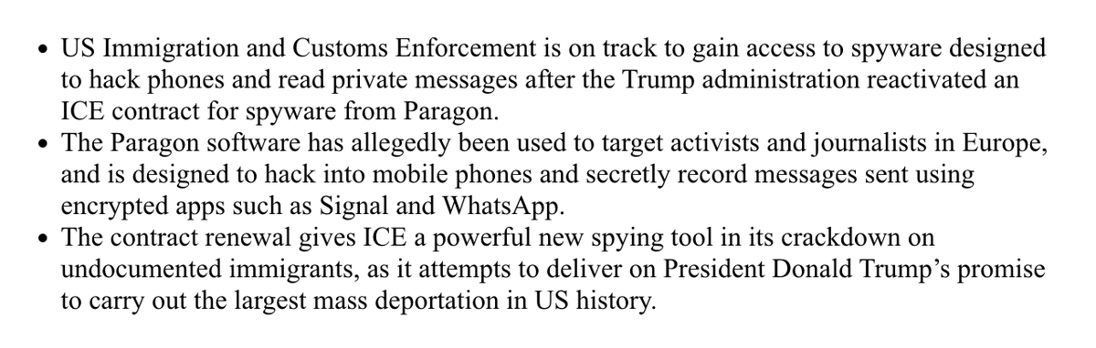 ICE will gain access to spyware designed to hack phones and read private messages after the Trump administration reactivated a contract for spyware from Tel Aviv-based Paragon