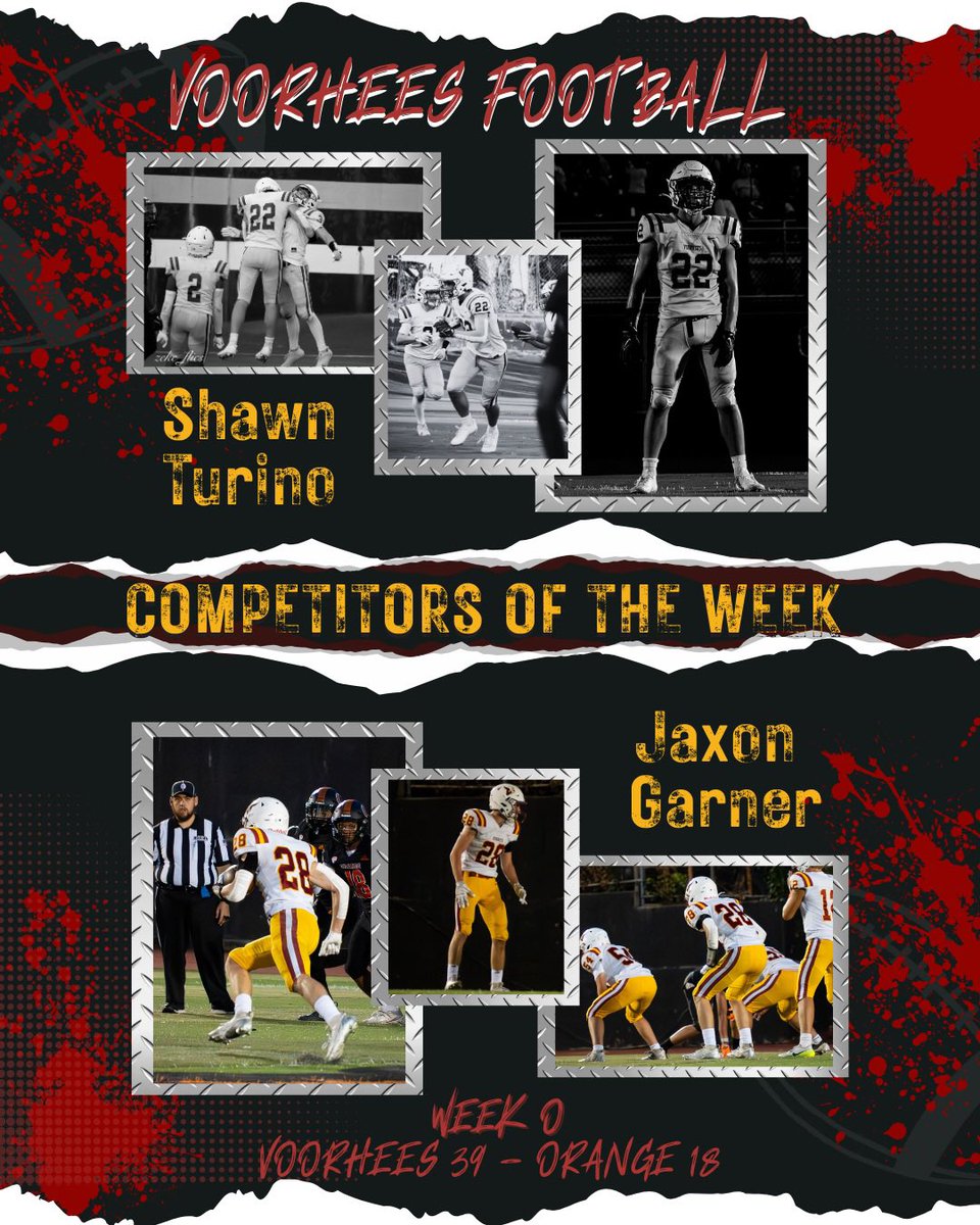 Competitors of the Week 💪🏈
Shawn Turino &amp; Jaxon Garner showed relentless effort and grit for the Vikings! ⚔️🔥
#VikingStrong #VoorheesFootball #CompetitorsOfTheWeek