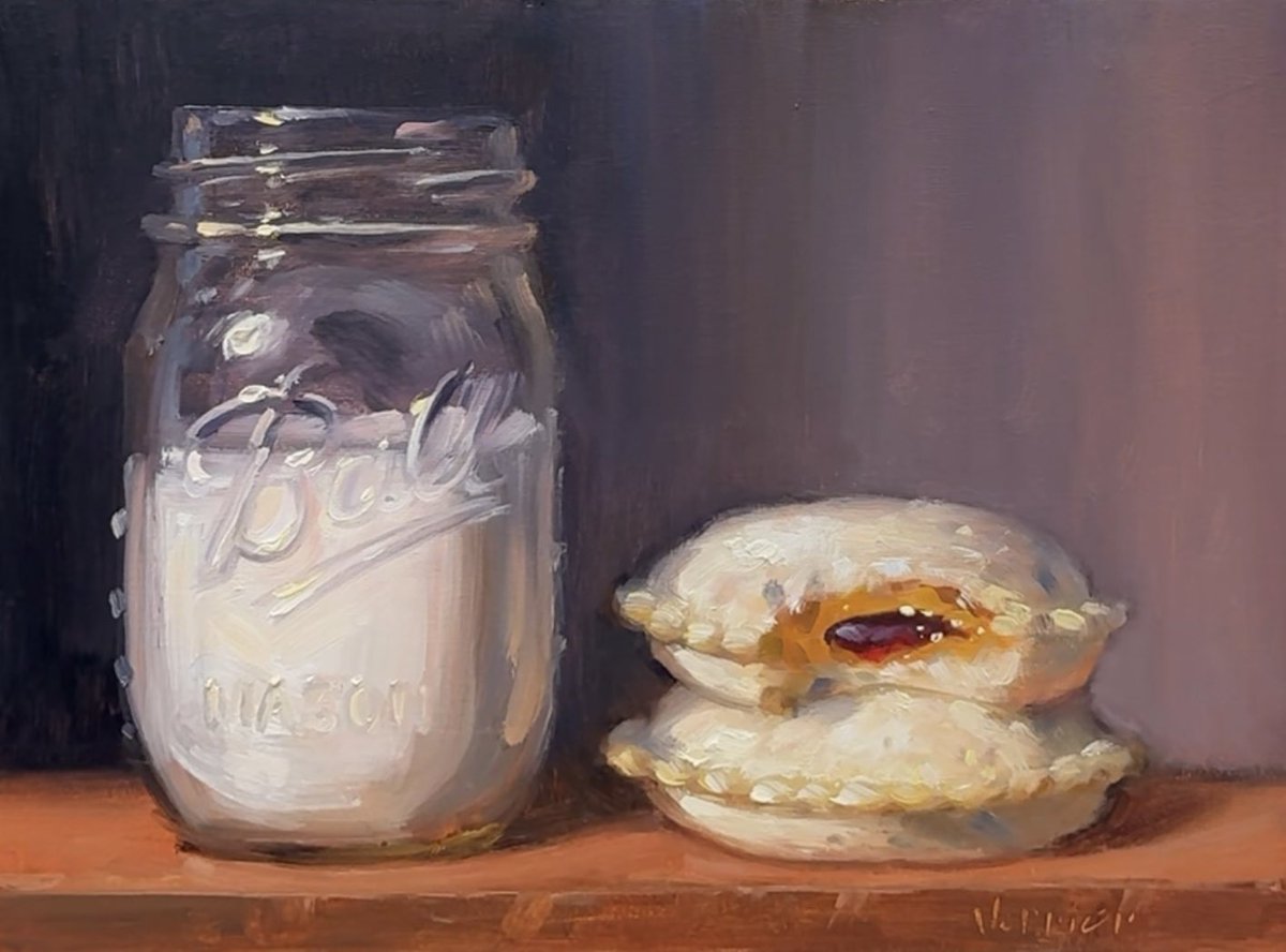 My oil painting of Uncrustables &amp; Milk
