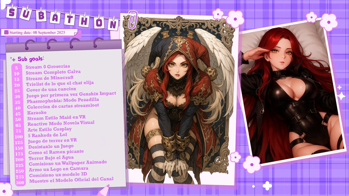 Holi mis aprendices les vengo a traer  los retos que estaremos realizando en el canal por el SUBATHON que comenzara el dia 08 de este mes los espero, además que recuerden que seguimos con el EXTENSIBLE así que las Subs que regalen seguirán aumentan el tiempo, los espero!!!🥰🫶