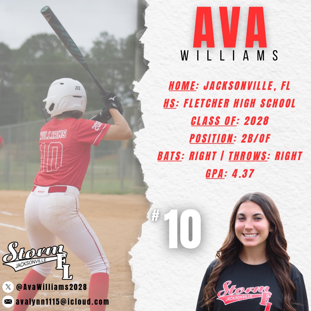 FLBombersGold18's tweet photo. Up next, in her Sophomore year we have returner #10 Ava Williams.

2028 2B/OF @AvaWilliams2028 

A true competitor holding it down at 2B. Her versatility and determination is evident on the field. Glad to have you back in the Red &amp; Black❤️🖤 https://t.co/L12xOpszDN