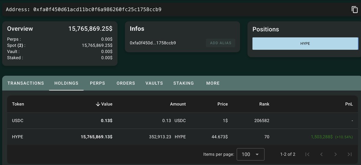 Detailed transaction table showing SOL deposits and HYPE buys