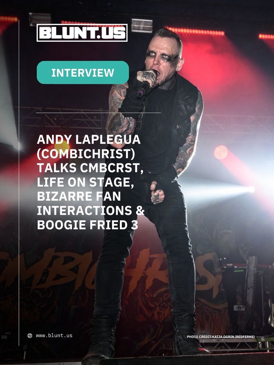 Andy LaPlegua of <a href="/combichristarmy/">Combichrist</a> dives into the brutality of the band’s album CMBCRST, life on stage, his solo project &amp; bringing 'Boogie Fried 3' to life this October in Tennessee.
All of this and hear one of the most bizarre fan encounters ever ⤵️
blunt.us/video/andy-lap…