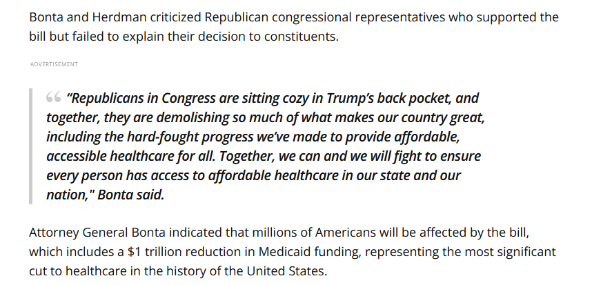 House Republicans like Ken Calvert and David Valadao voted for the largest Medicaid cuts in history.

But California leaders like <a href="/RobBonta/">Rob Bonta</a> are fighting to protect your health care.
krcrtv.com/news/local/ag-…
