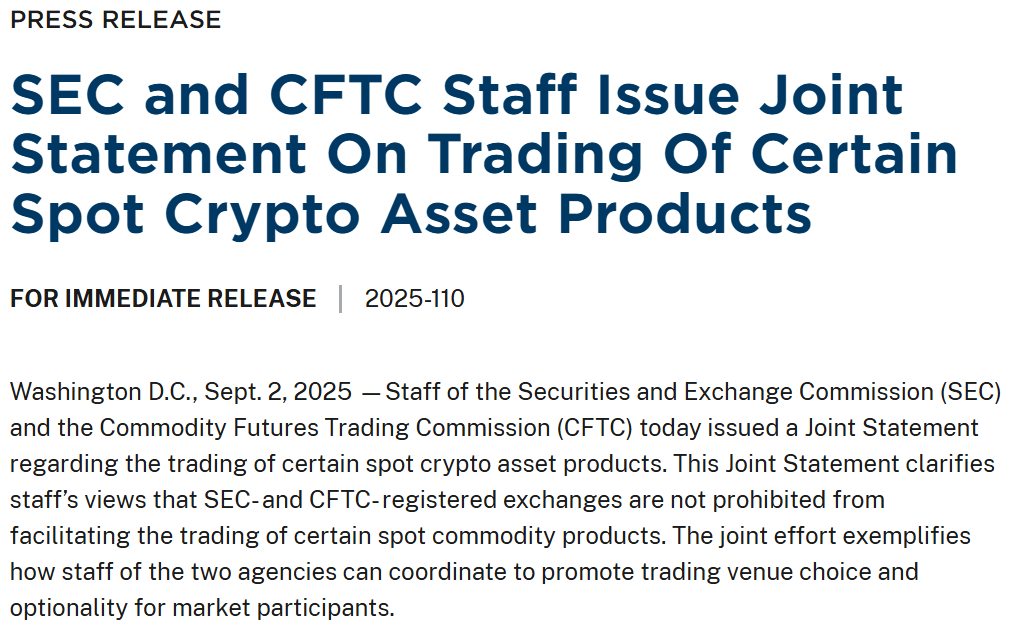 NateGeraci's tweet photo. Joint statement from SEC &amp; CFTC today on trading of spot crypto assets…

Main takeaway? Crypto trading going mainstream.

Will be on world’s largest venues.

Think NYSE, Nasdaq, etc.

Next stop after that?

Every major traditional brokerage.

I know you're paying attention now. https://t.co/yybp5MNGcW