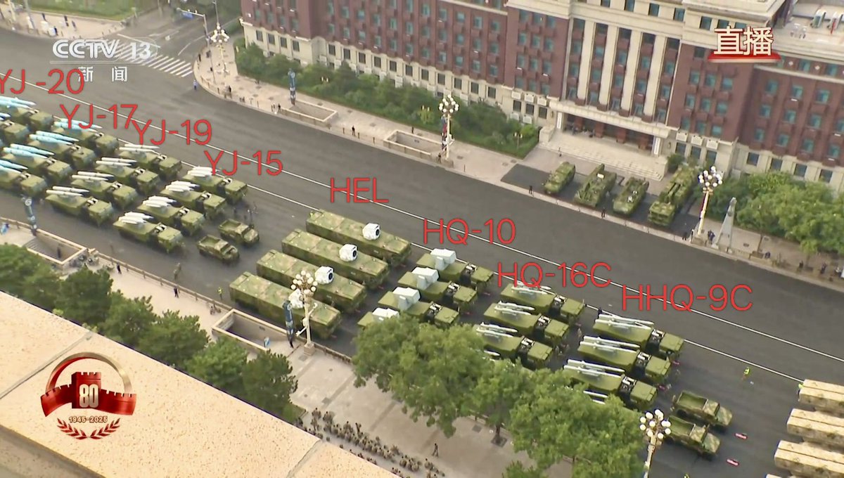 A nice flyover photo shows naval related weapons in the parade.