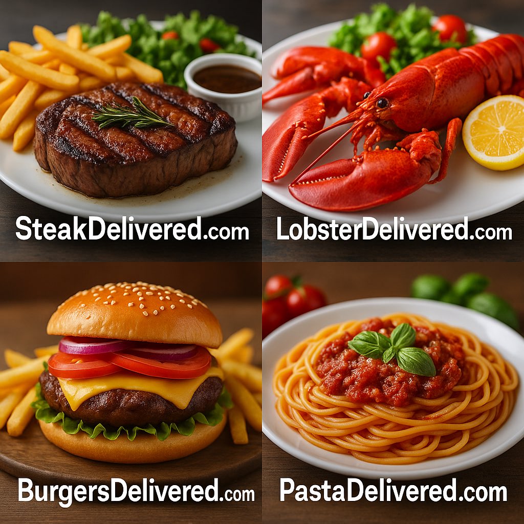 🥩🦞🍔🍝 Delicious Domains, Delivered.

Some domain names you just know are tasty the moment you see them. We’re talking:

👉 SteakDelivered.com
👉 LobsterDelivered.com
👉 BurgersDelivered.com
👉 PastaDelivered.com

Short. Memorable. Instantly brandable. These