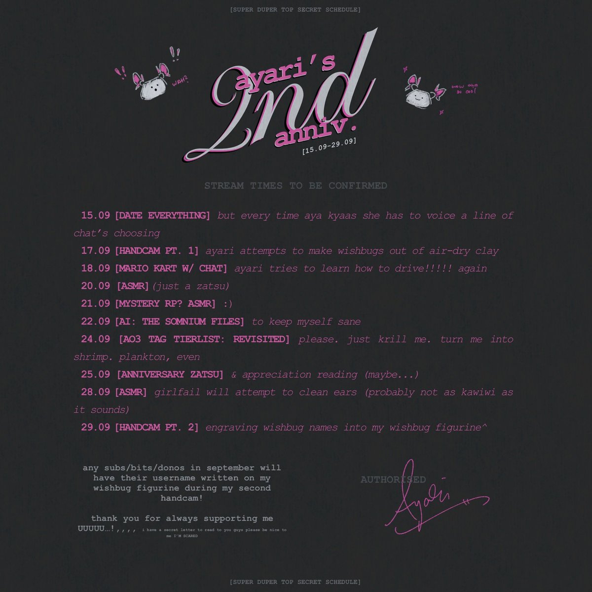 ⋅˚₊‧ ୨୧ ‧₊˚ ⋅ 2ND ANNIVERSARY ! ⋅˚₊‧ ୨୧ ‧₊˚ ⋅

10 very special streams to celebrate two whole years of girlfailurism!!! i promise i'm not a masochist. 

🗓️ Mon, 15 Sept - Mon, 29 Sept
  ↳  11am AEST | 9pm EST